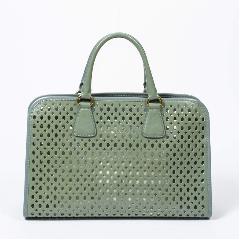 Prada Prada Pistachio Green Perforated Vernice Fori Handbag - AWL1302