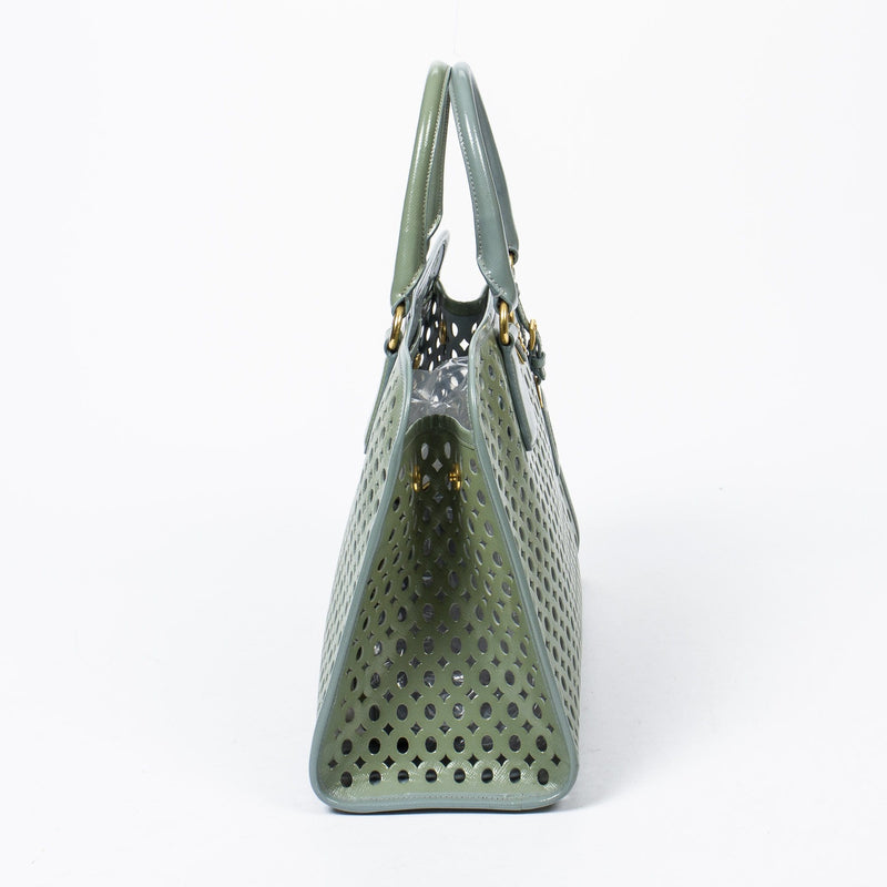 Prada Prada Pistachio Green Perforated Vernice Fori Handbag - AWL1302