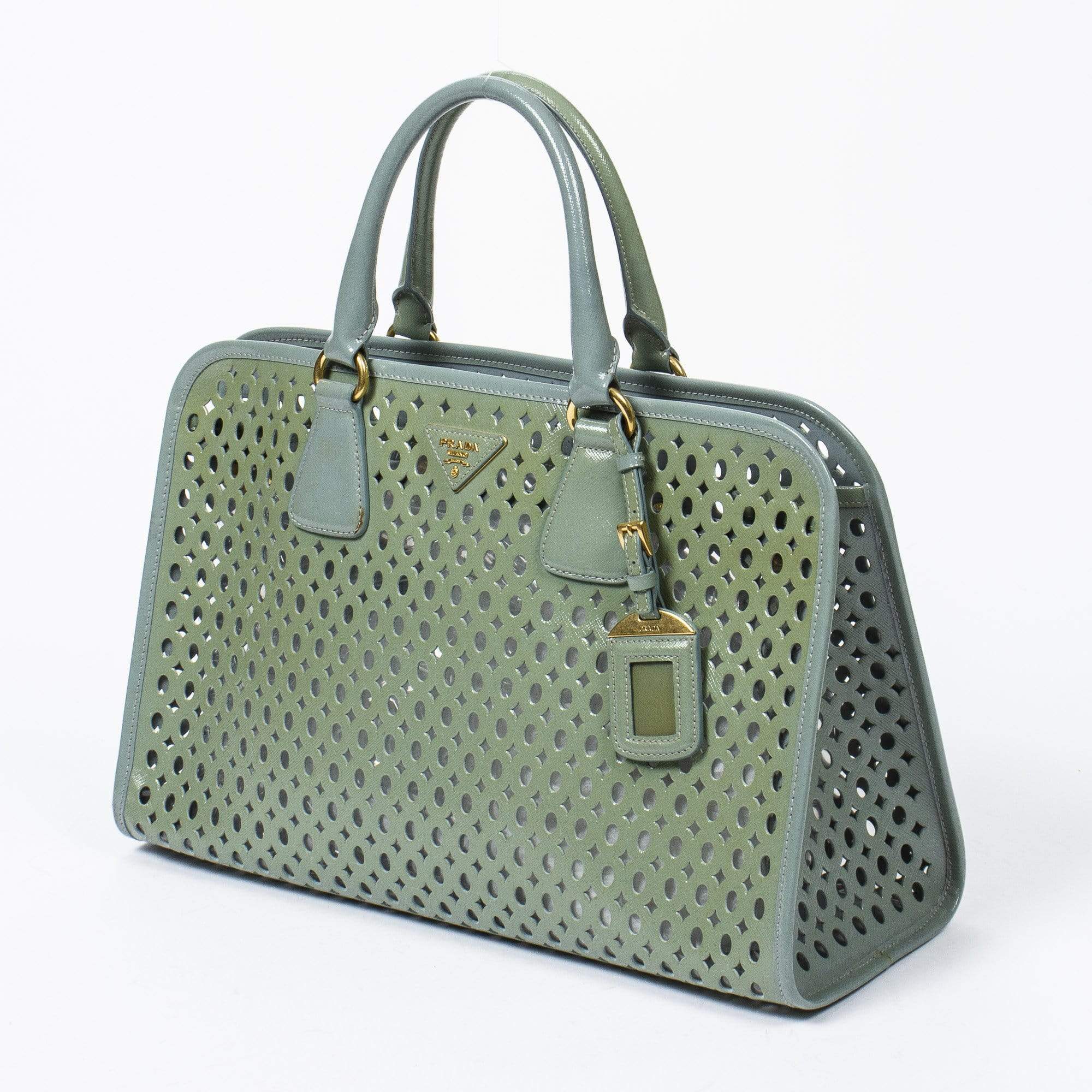 Prada Prada Pistachio Green Perforated Vernice Fori Handbag - AWL1302