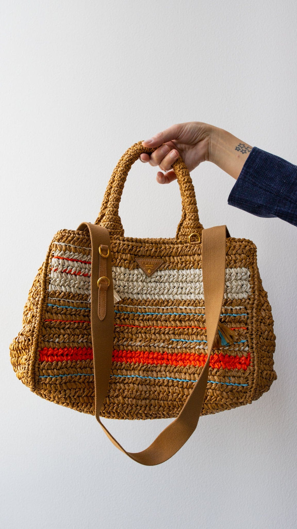 Prada - Prada Crochet Small Raffia Tote Bag