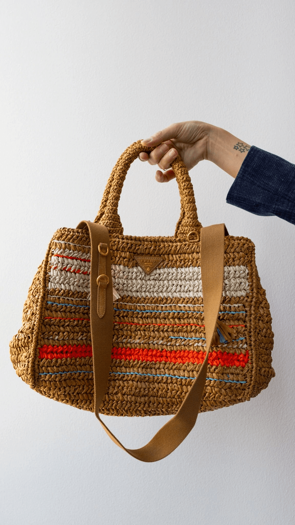 Prada raffia tote discount bag