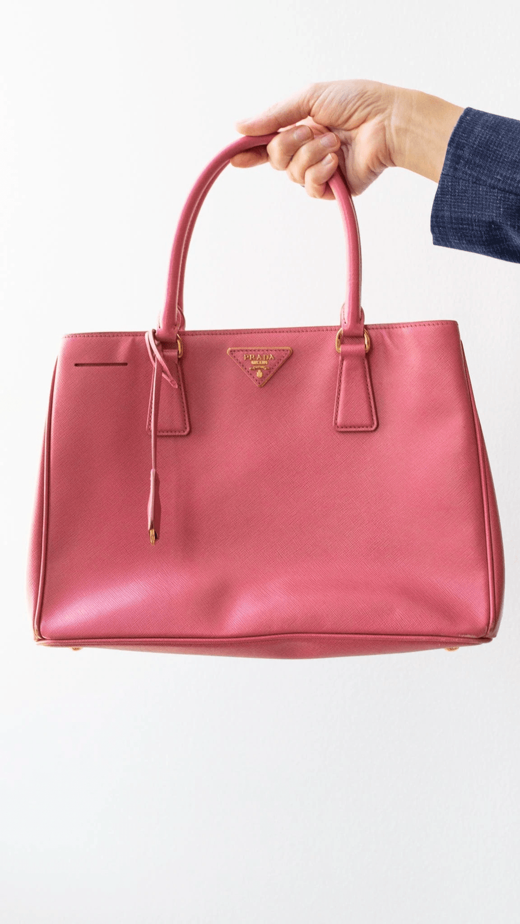 Prada Hand Bag Galleria Double Zip Pink Saffiano Leather Small Tote Auth