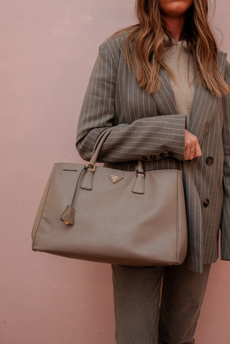 Prada Saffiano Leather Top Handle Shopper Bag Grey