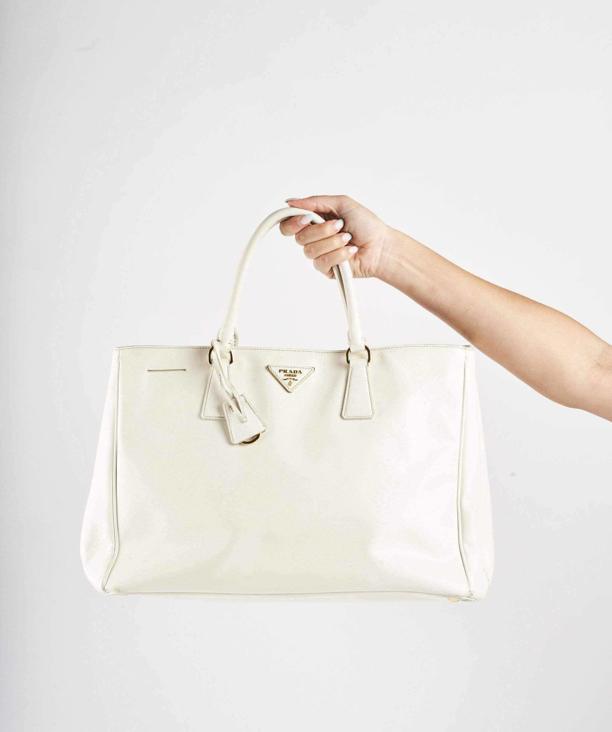 Prada Prada White Saffiano Leather Top Handle Bag