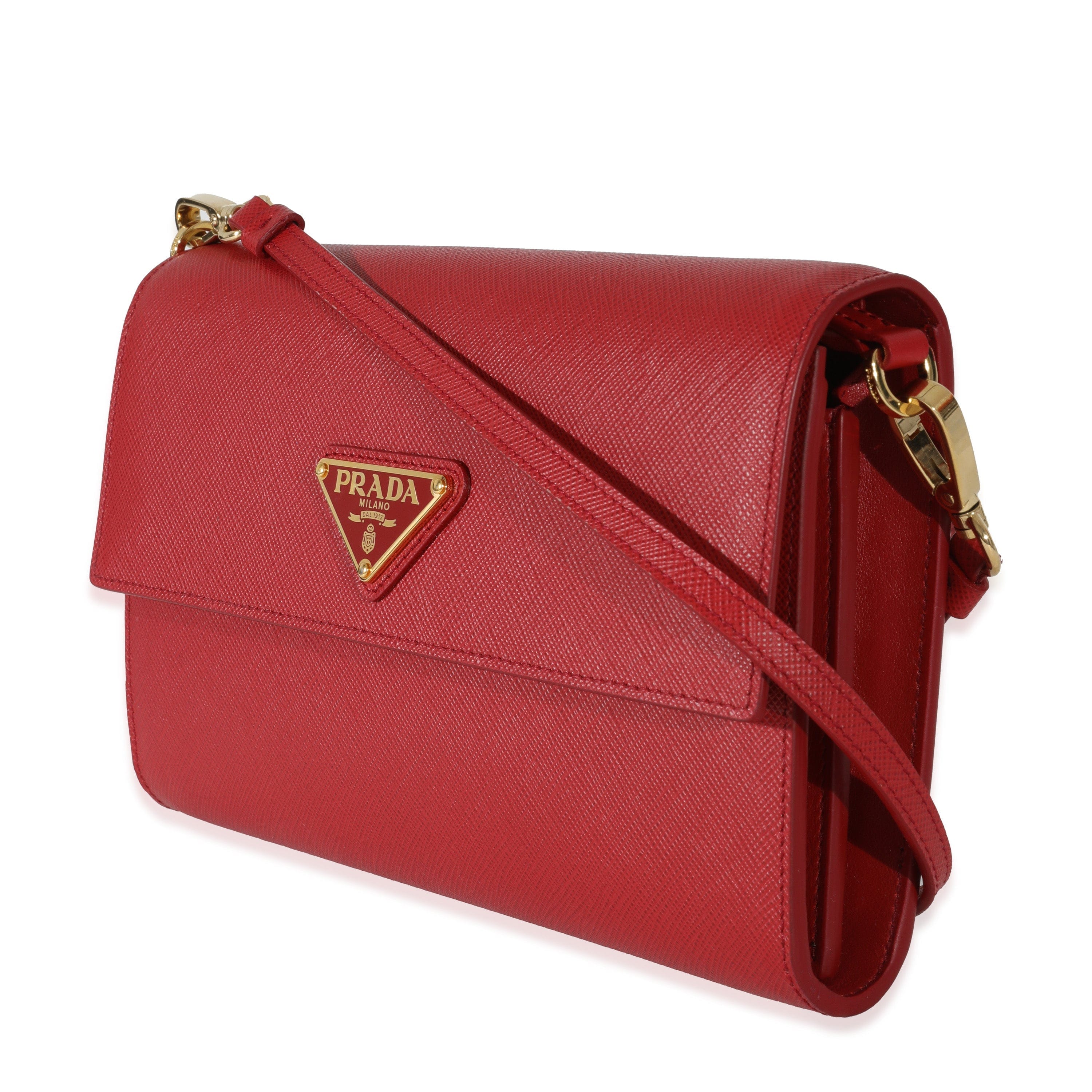 Prada Prada Red Saffiano Wallet With Strap