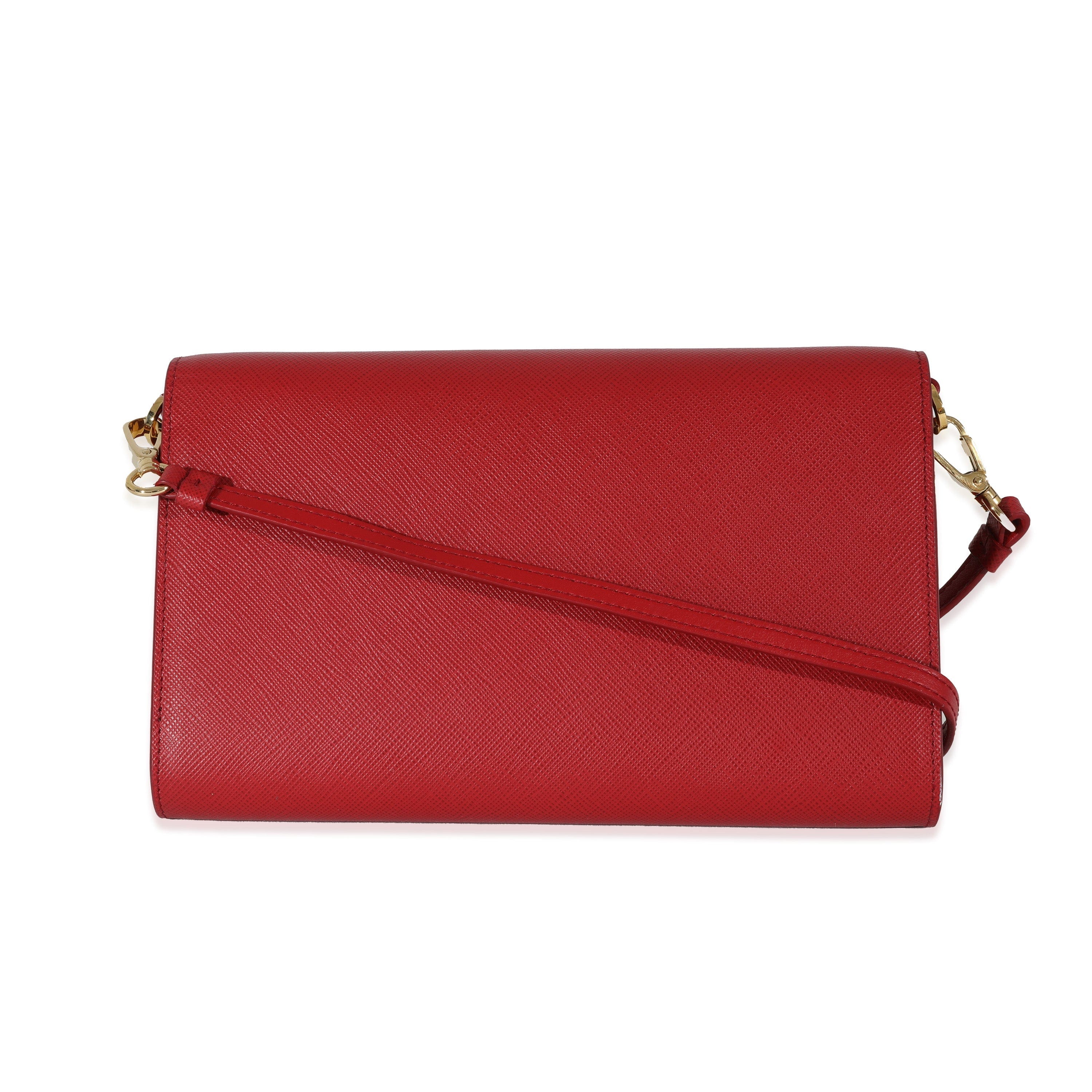Prada Prada Red Saffiano Wallet With Strap