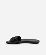 Tods Tods Black Pebbled Slippers Patent 39.5