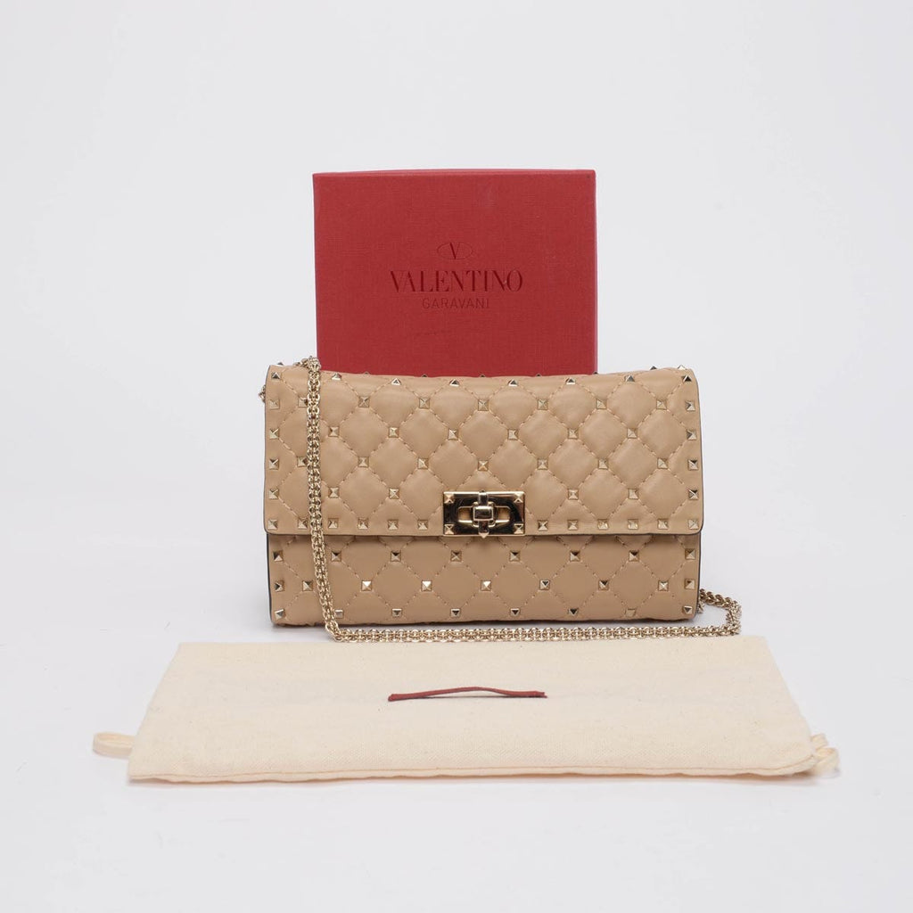 Valentino Beige Nappa Rockstud Spike Crossbody Clutch LuxuryPromise