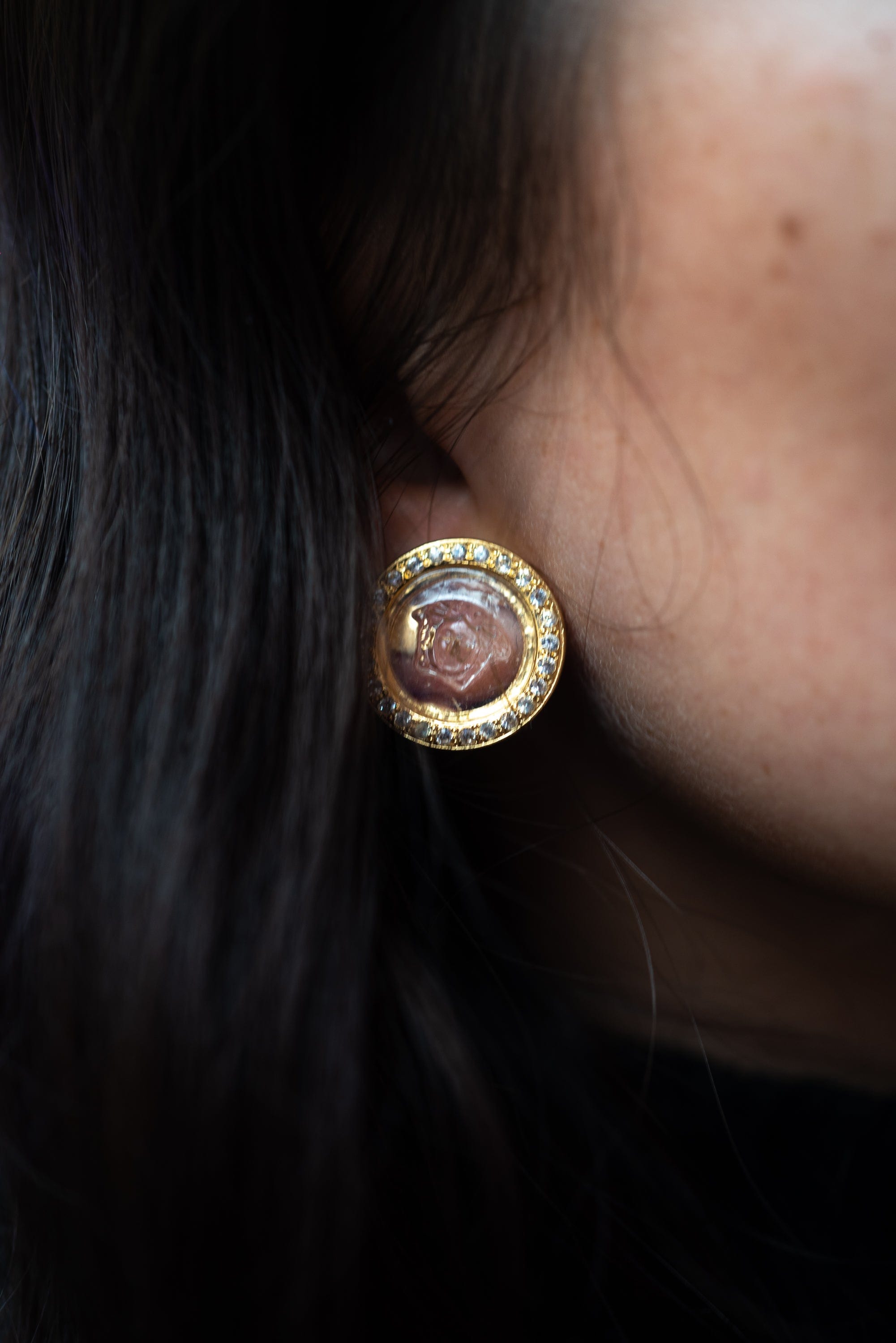Versace Gianni Versace Clear and Gold Diamante Medusa Earrings - AGL1750