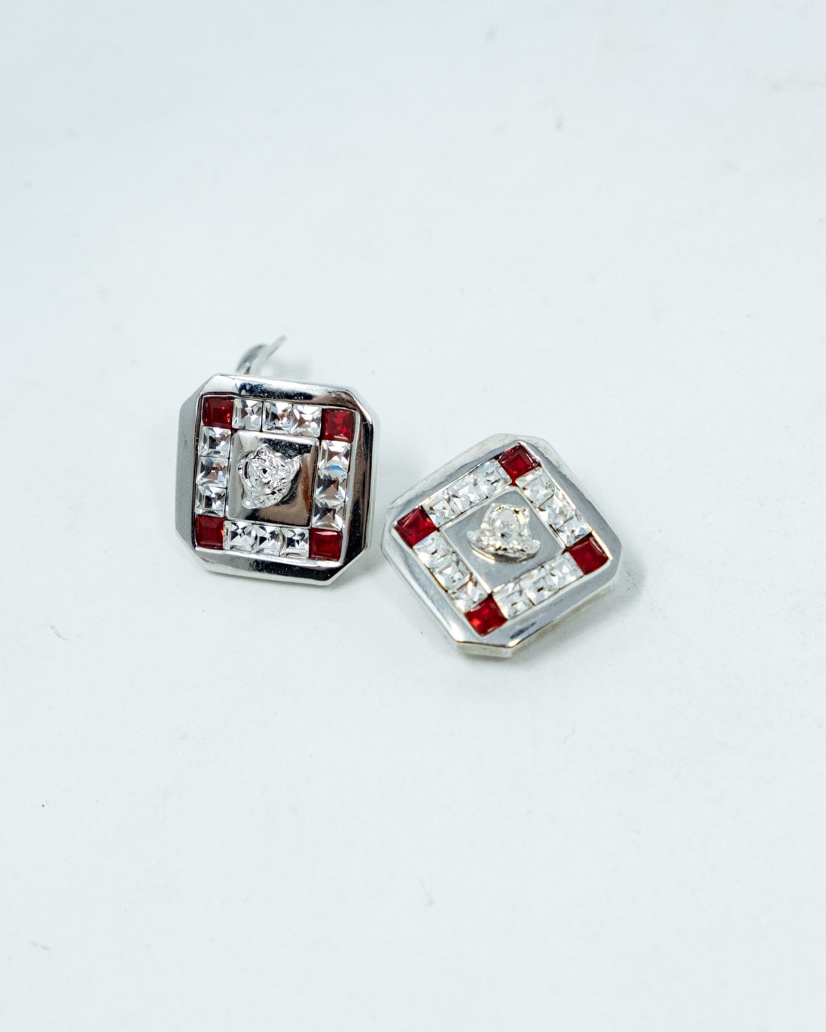 Versace Gianni Versace Square Silver and Red Medusa Earrings - AGL1746
