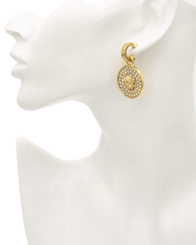 Versace Versace Gold and Diamante Medusa Disc Earrings - AWL2061