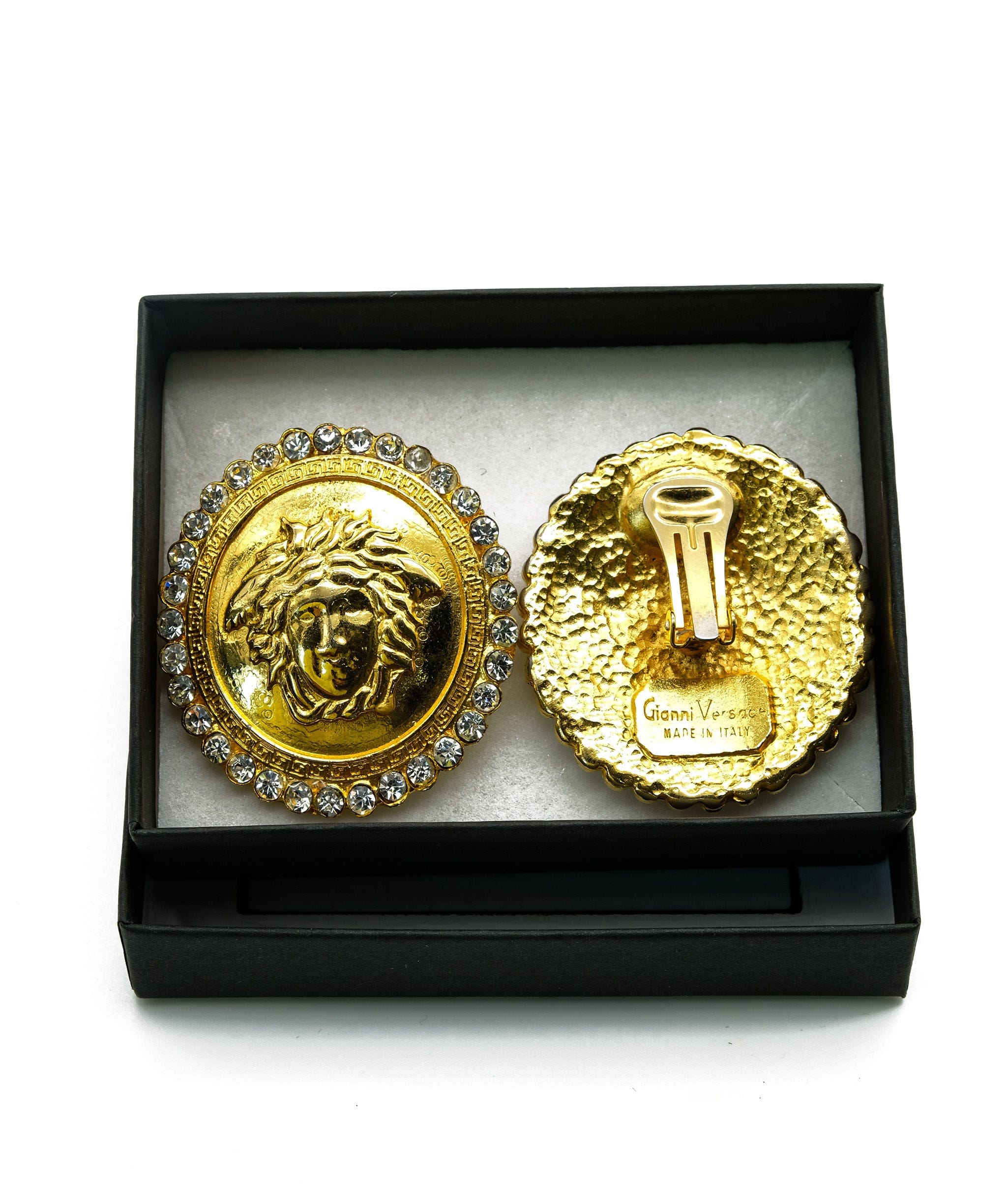 Versace Vintage Gianni Versace Large Round Gold Tone Medusa Head Earrings - AWC1083