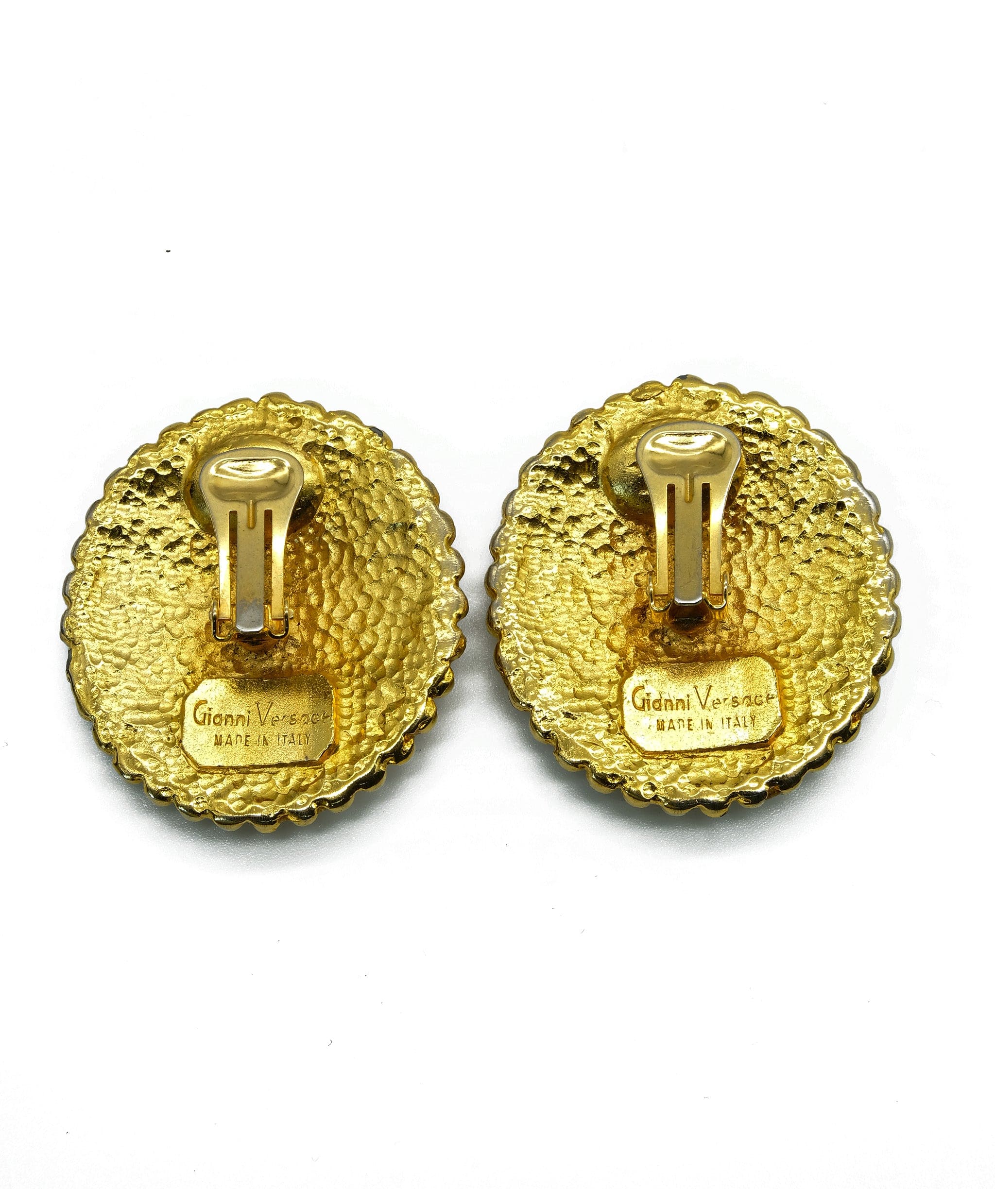 Versace Vintage Gianni Versace Large Round Gold Tone Medusa Head Earrings - AWC1083