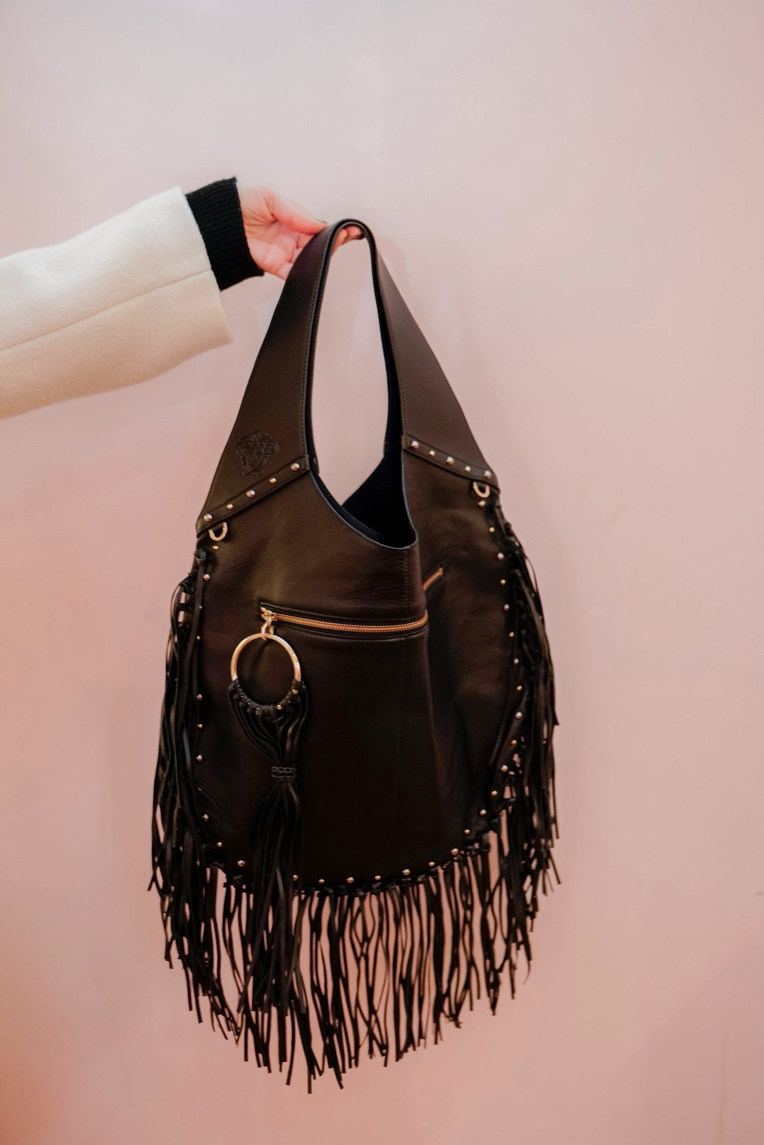 Versace Versace Black Leather Tassel Hobo Bag - AGL1665