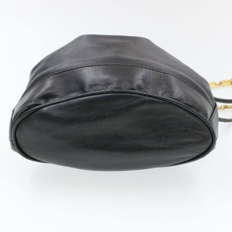 Versace Vintage Chain Shoulder Bag Black Leather