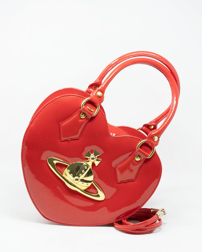Vivienne Westwood Handbag Orb Red Metalic Heart Shape Perfect Genuine