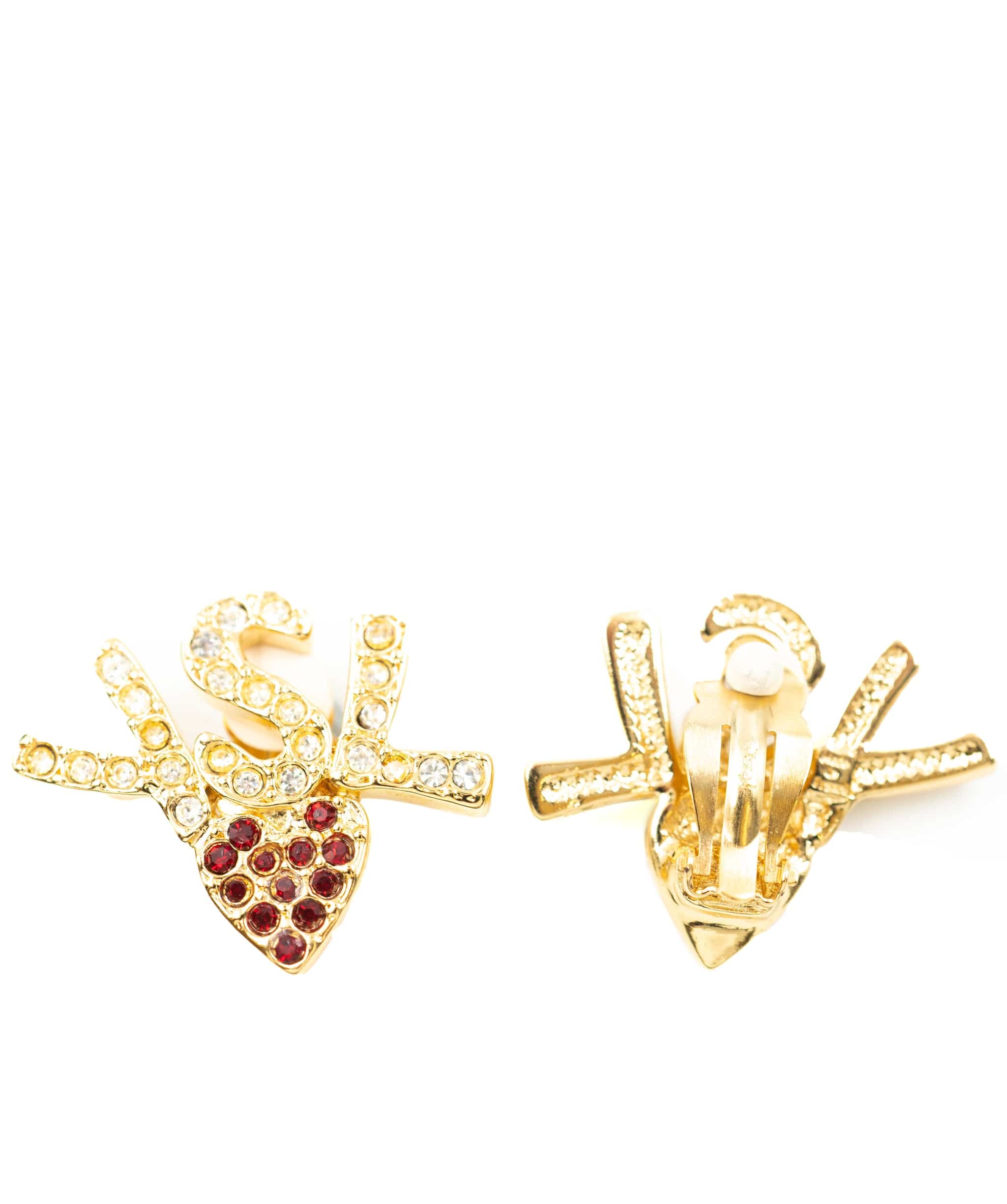 Yves Sain Laurent YSL logo crystal red heart earrings - AWL3594