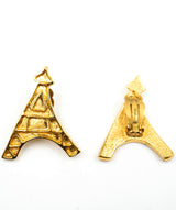 Yves Saint Laurent YSL eiffel tower gold clip on earrings - AWL3871