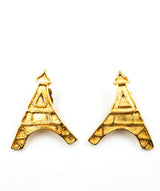 Yves Saint Laurent YSL eiffel tower gold clip on earrings - AWL3871