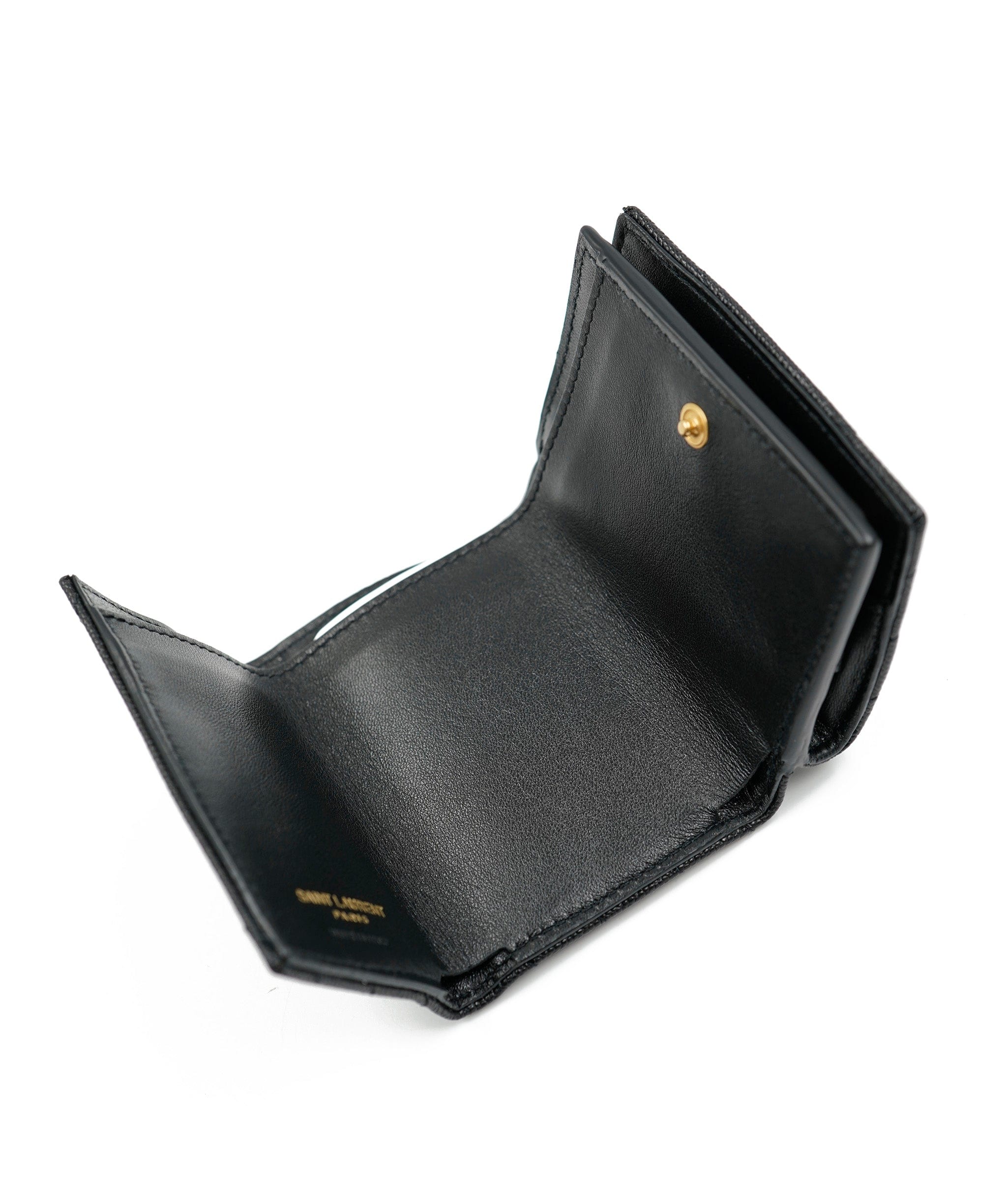 Yves Saint Laurent YSL grained leather black small compact wallet with gold hardware ASL5462