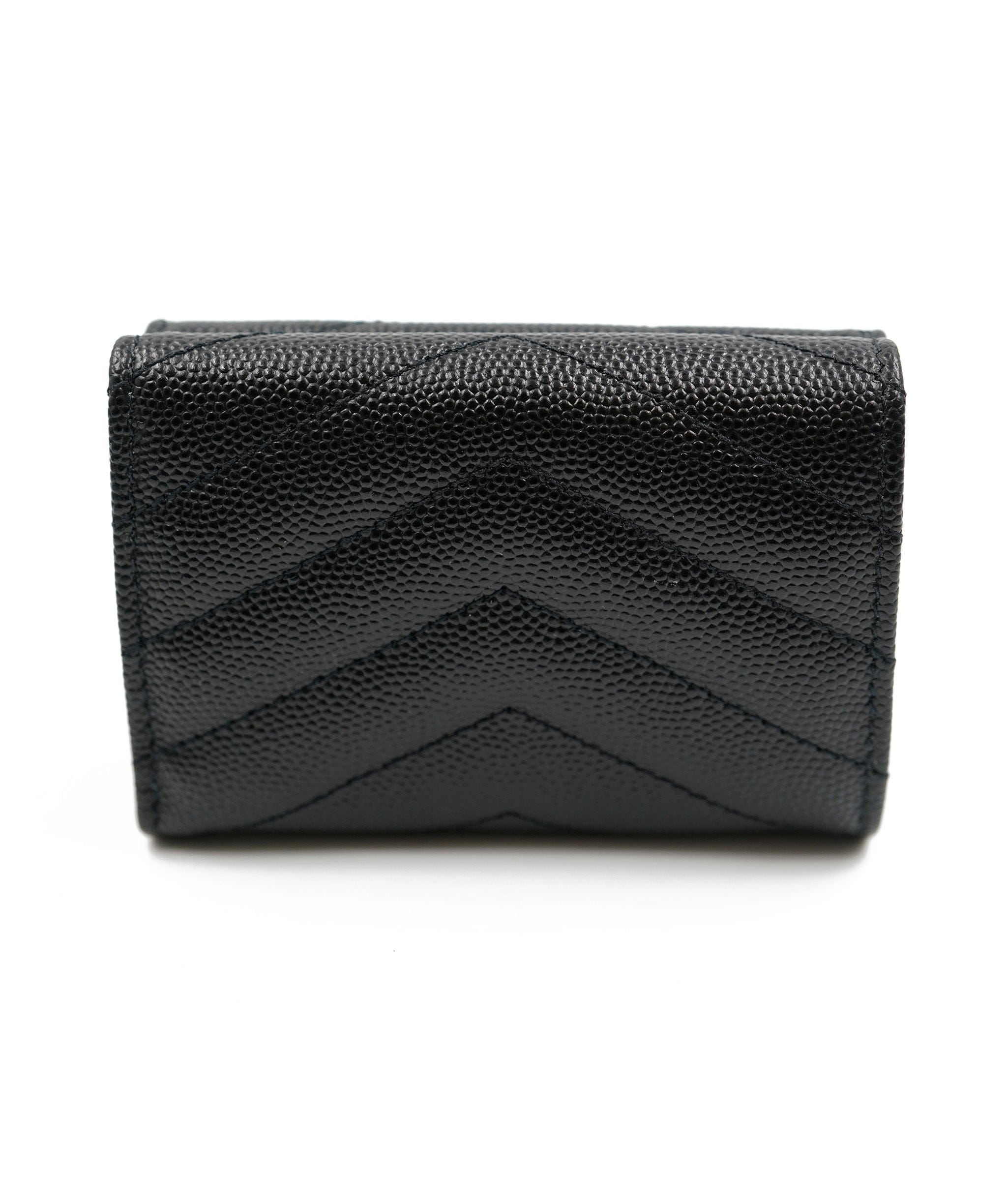Yves Saint Laurent YSL grained leather black small compact wallet with gold hardware ASL5462