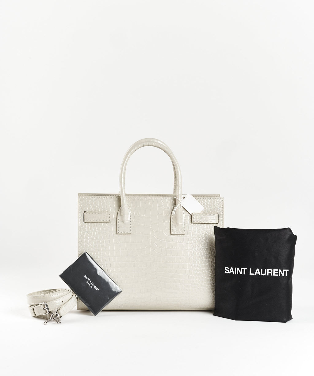 Yves Saint Laurent Sac de Jour Crocodile-Embossed Satchel Bag Grey