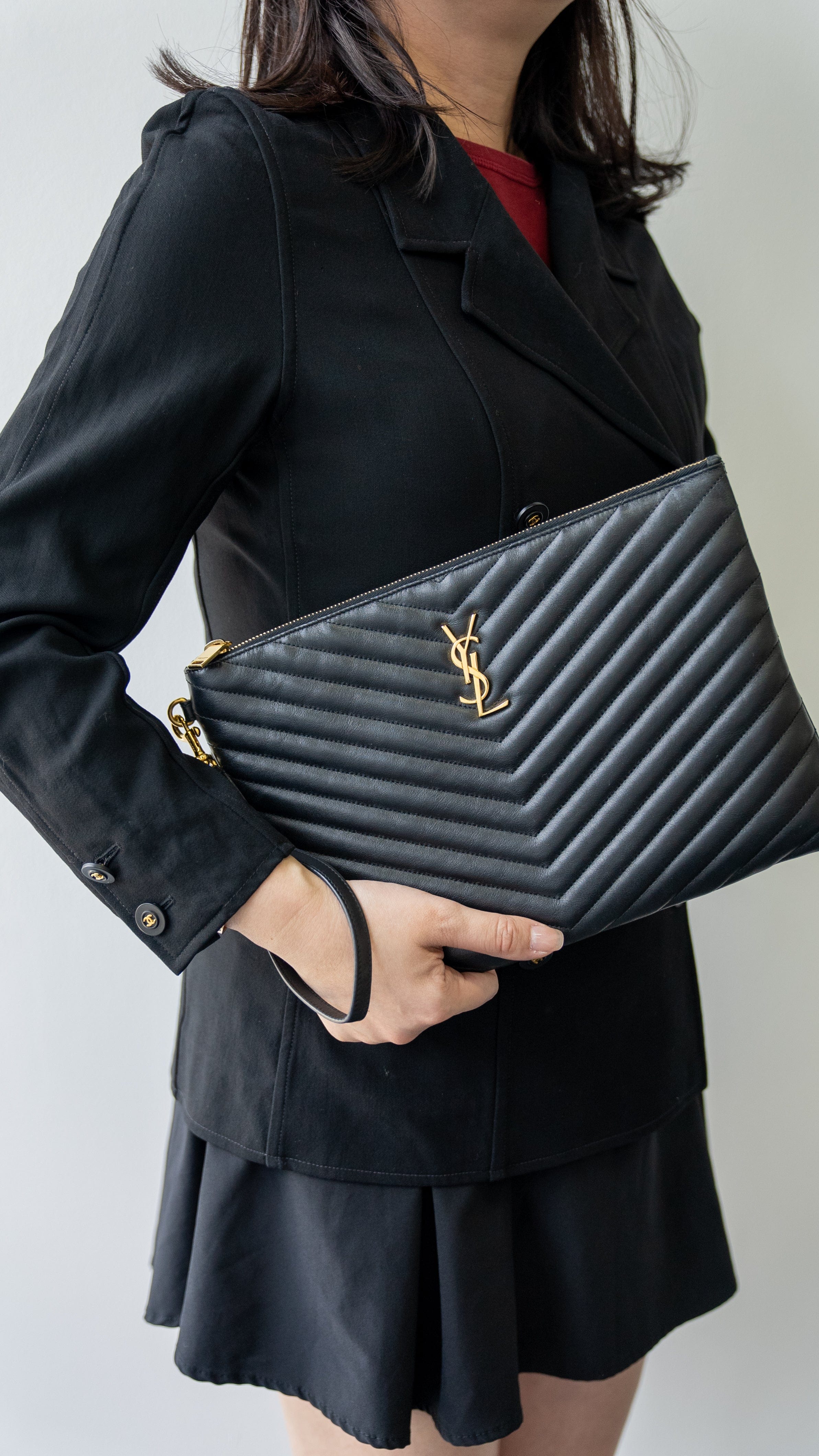 Ysl chevron clutch sale