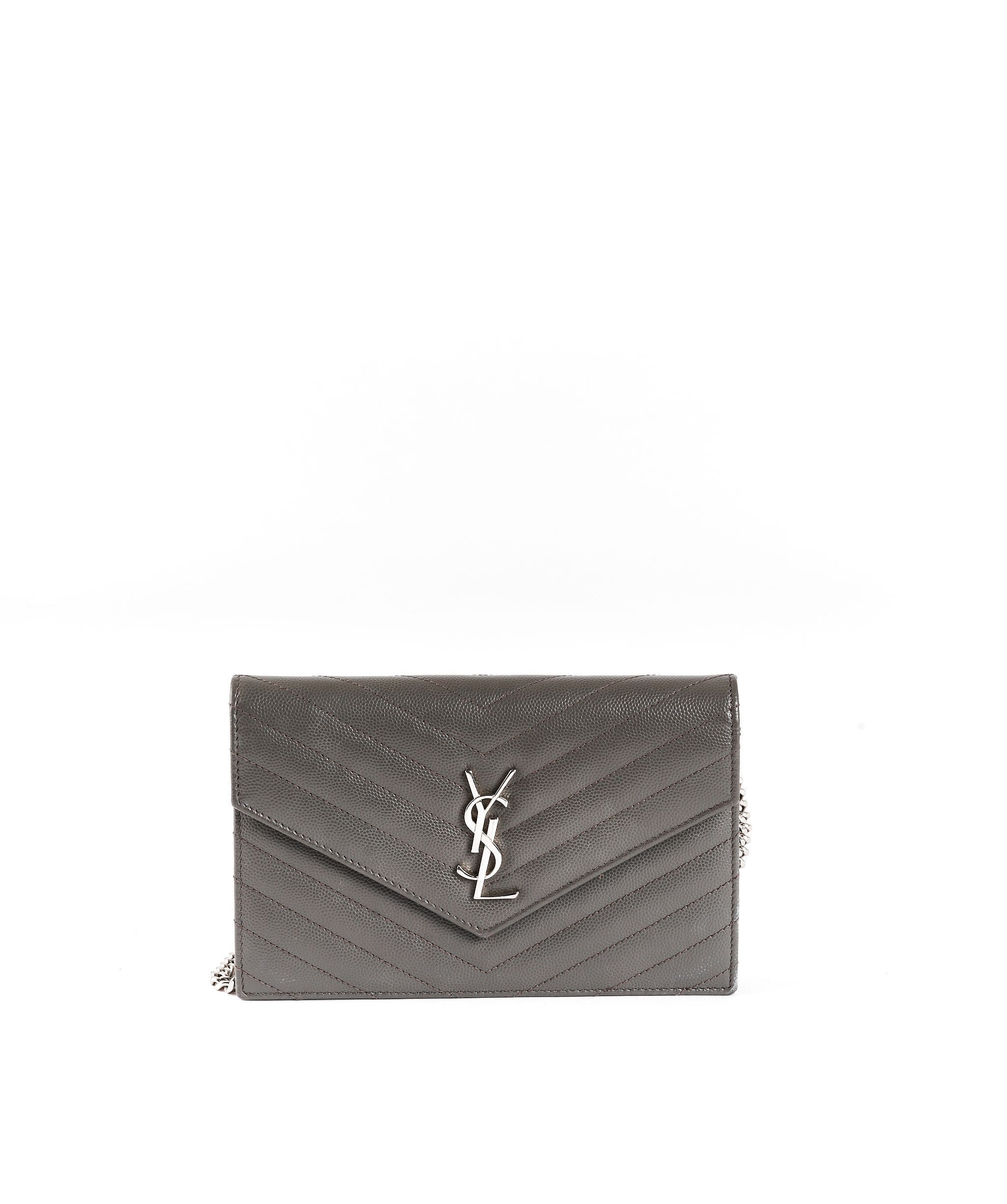 Yves Saint Laurent YSL Chevron Grey Leather Crossbody Bag PHW