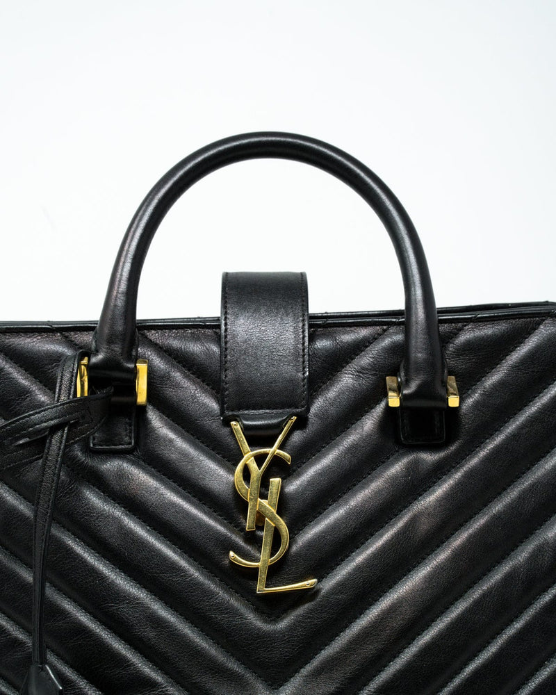 Yves Saint Laurent, Bags, Soldauthentic Ysl Smooth Calfskin Matelasse  Chevron Monogram Shopping Bag