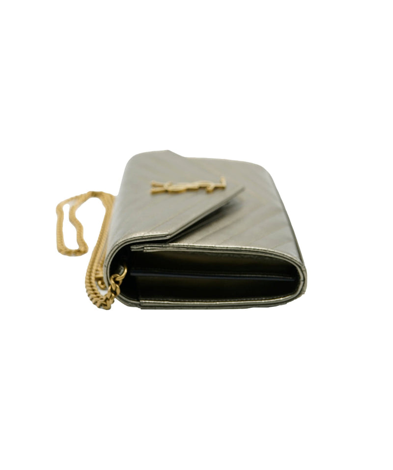 Saint Laurent Envelope Chain Wallet Clutch Bag - Gold