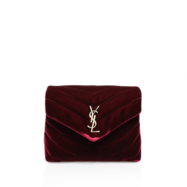 Saint Laurent French Burgundy Velvet Y-Quilted Monogram Toy Loulou Cro