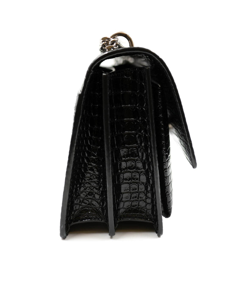 Buy SAINT LAURENT Black Sunset Chain Wallet in Crocodile Embossed Shiny  Leather for WOMEN in Oman