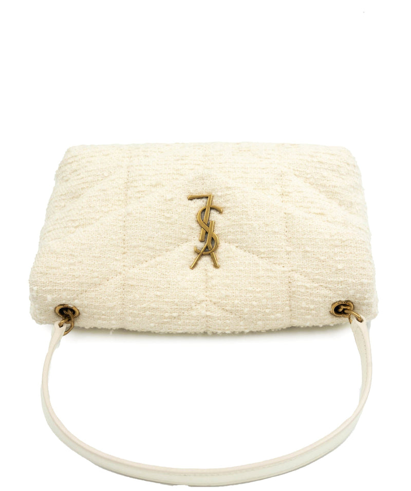 Yves Saint Laurent Cream Shearling Medium LouLou Shoulder Bag