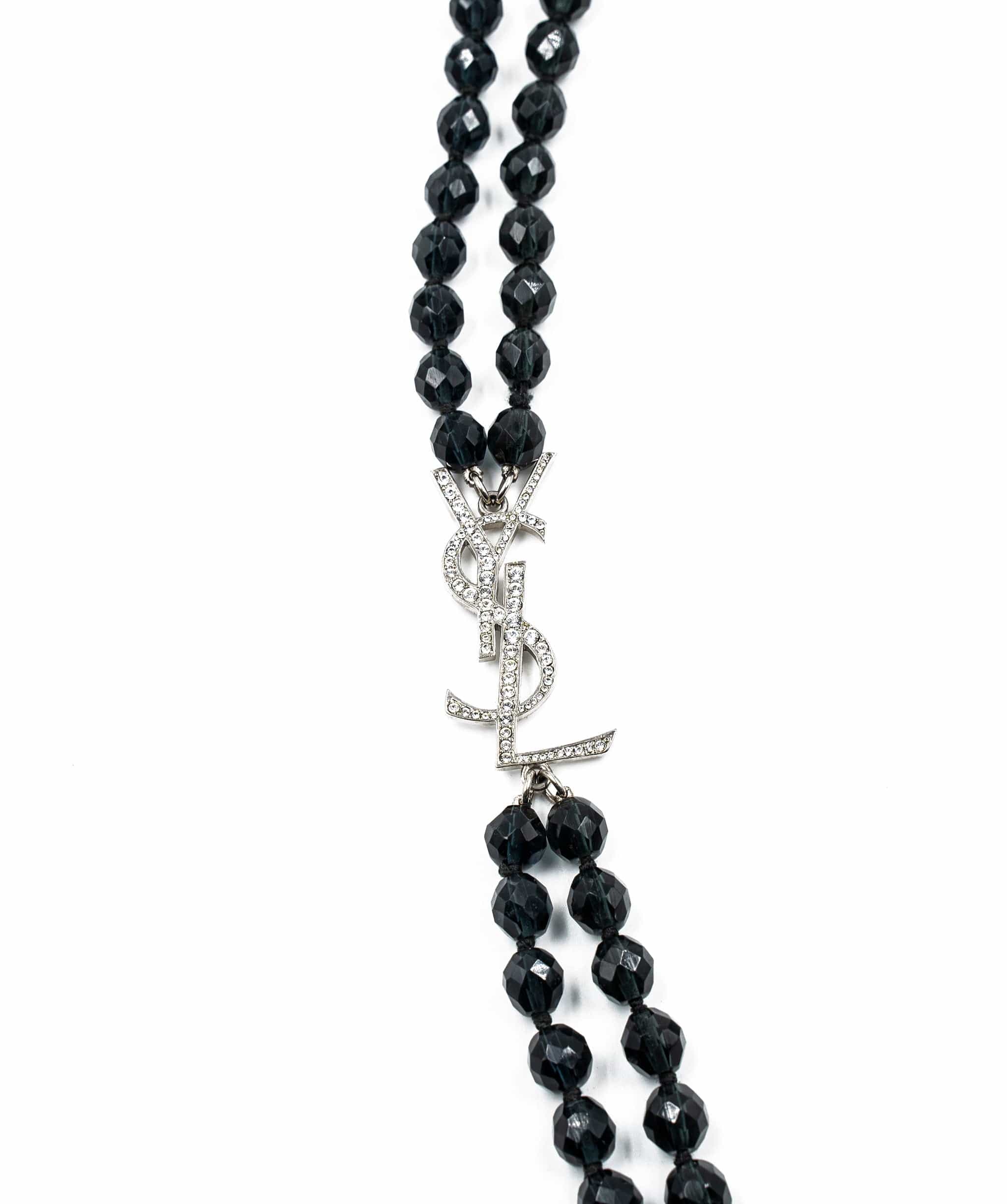 Yves Saint Laurent YSL black beaded diamonte necklace ALL0161
