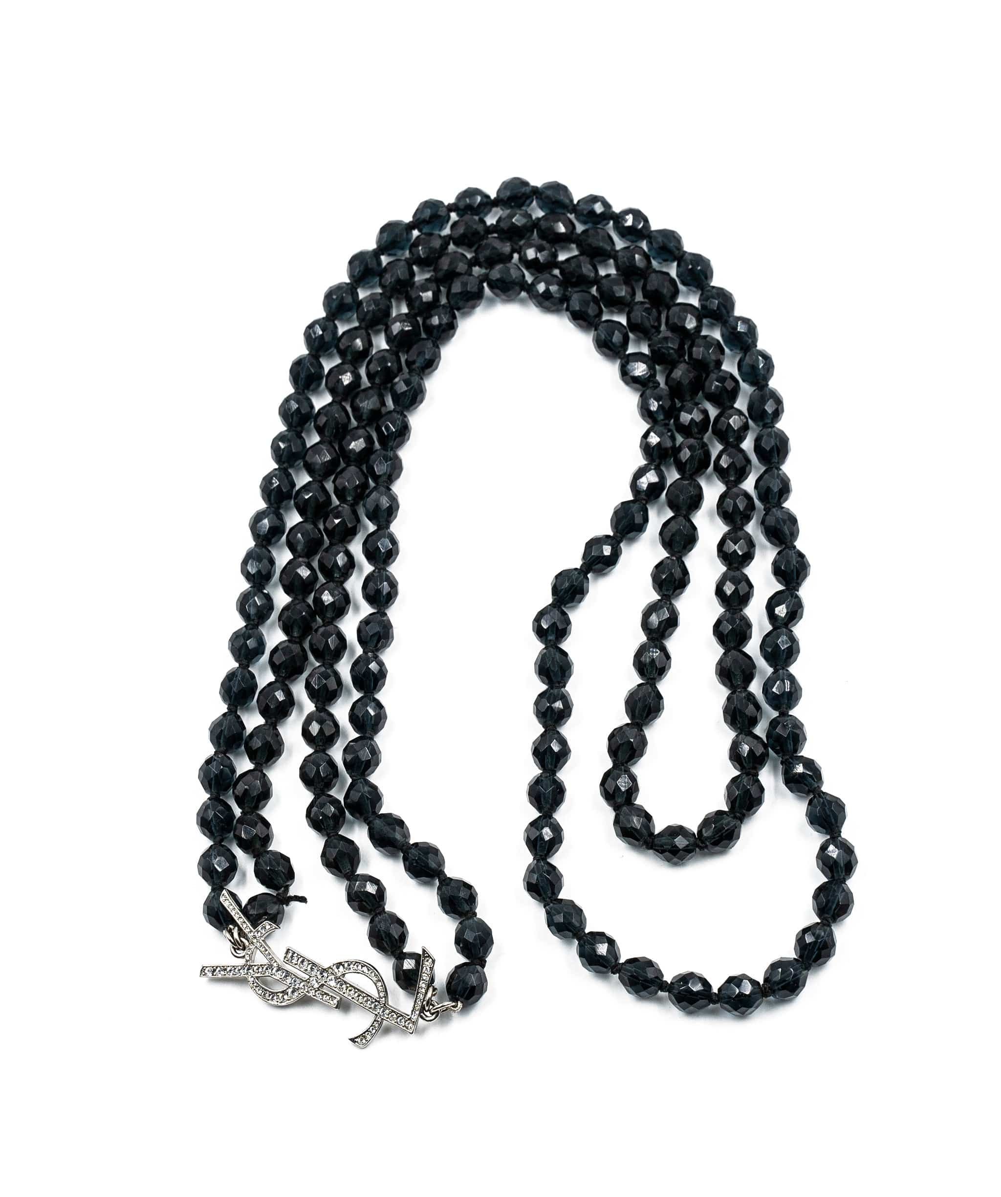 Yves Saint Laurent YSL black beaded diamonte necklace ALL0161